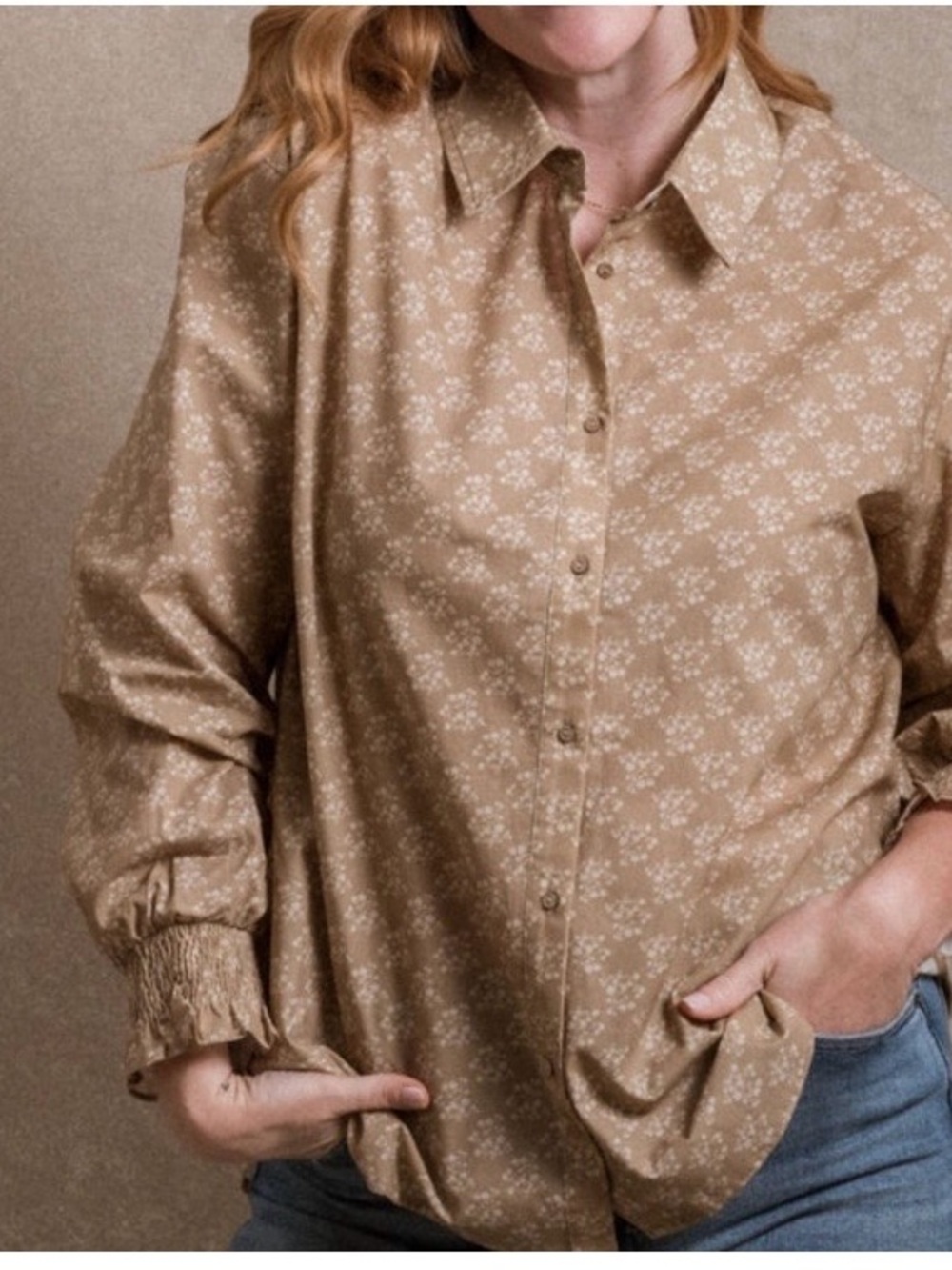 Neuflora Brentwood button down- beige floral - Picture 6 of 10